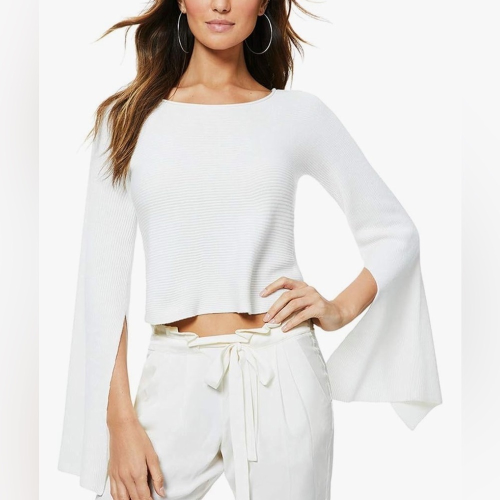 Ramy Brook Audrina Sweater Cream Ivory Ribber Knit Flare Sleeve Size Large
